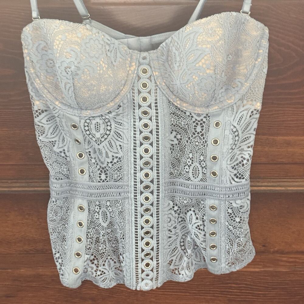🖤 Victoria’s Secret Lace Corset Fairycore Top Pale Blue Eyelet 34B Romantic